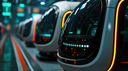 Hydrogen fuel future Futuristic autonomous pods in high tech transportation hub