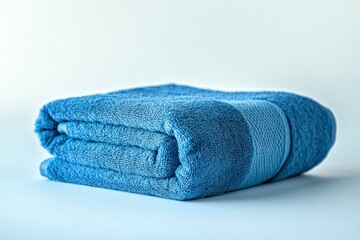 Folded Blue Towel on White Background Perfect for Bathroom or Spa