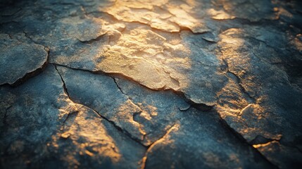 A weathered rock surface with visible cracks, illuminated with volumetric light from multiple angles to enhance the texture