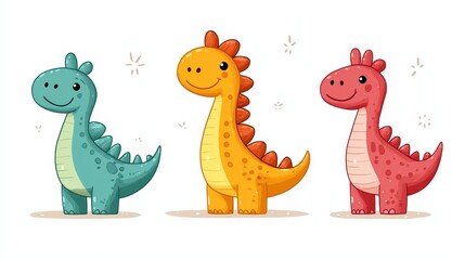 A whimsical world of cartoon dinosaurs, where simple lines and vibrant colors invite young artists to bring their imaginations to life in a charming coloring book. 