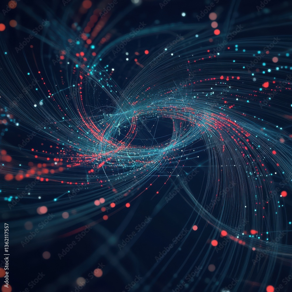 Poster a vector graphic of an infinite symbol made from glowing data points and lines, representing the end