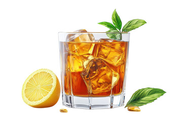 A Refreshing Iced Tea With Lemon And Mint, Perfect For A Summer Afternoon, Gleaming In Vibrant Sunlight Against A Clean Isolated on Transparent Background