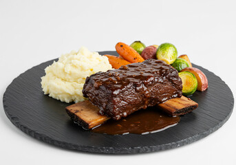 Braised Beef Short Ribs with Mashed Potatoes and Roasted Vegetables