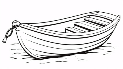 A black and white minimalist drawing of a small boat, ideal for children&rsquo;s creative coloring activities and educational fun.

