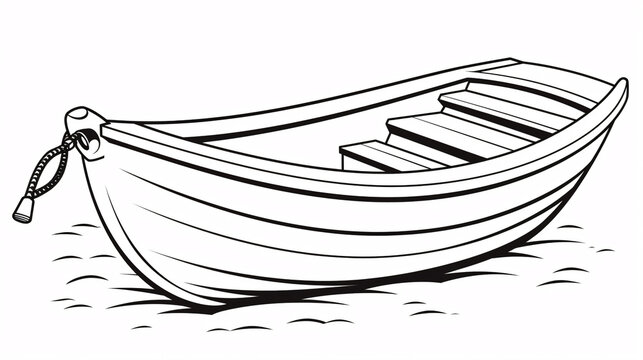 A black and white minimalist drawing of a small boat, ideal for children’s creative coloring activities and educational fun.

