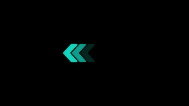 Animation of glowing left  cyan arrows.  Arrows flashing on and off in sequence. Matrix beam fashion show. transparent with black background 4k vedio 