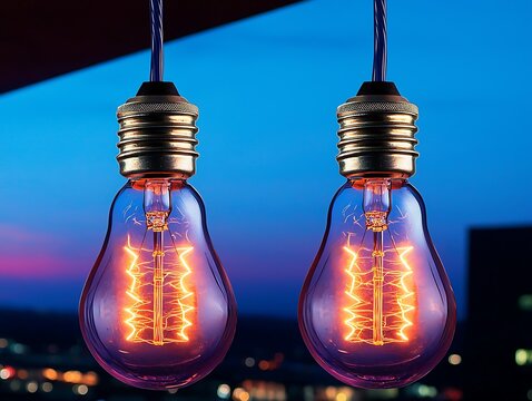 Vintage Bulbs Twilight Cityscape