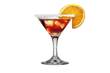 A Refreshing Negroni Cocktail, Perfectly Chilled With Ice Cubes, Garnished With A Zesty Orange Slice And A Delicate Sugar Rim, Against A Clean Isolated on Transparent Background