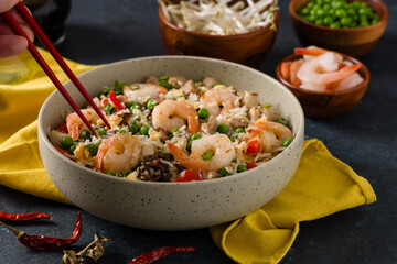 Fried rice with vegetables and seafood