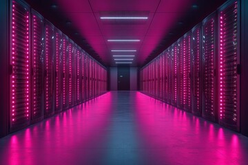 Fototapeta premium Futuristic Server Room with Pink Neon Lights