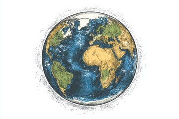 Fototapeta premium Detailed illustration of Earth highlighting continents and oceans in vibrant colors and textures