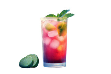 A Refreshing Summer Beverage, Vibrant And Fruity, Perfect For A Hot Day, With Ice Cubes And Lime Wedges In A Tall Glass Isolated on Transparent Background