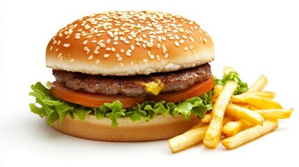 Delicious hamburger with fresh lettuce and sesame seed bun classic american meal