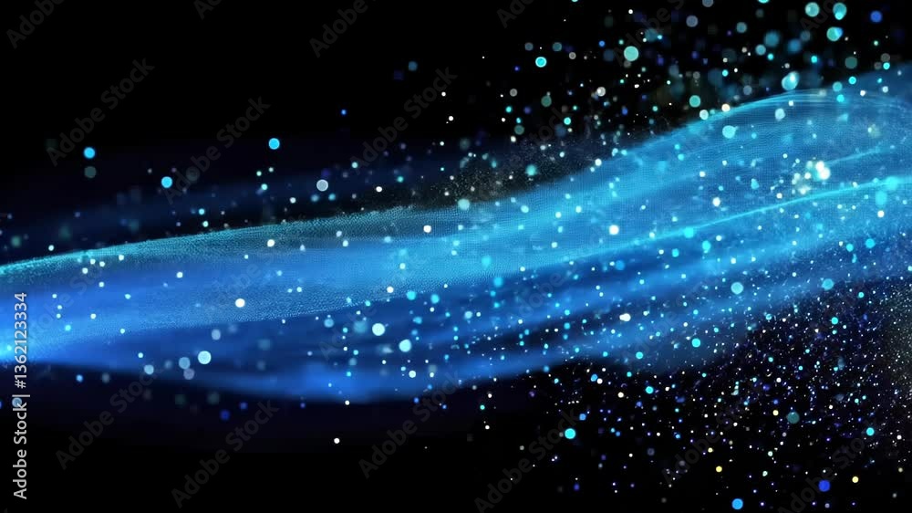 Poster colorful light particles create mesmerizing wave patterns in dark background
