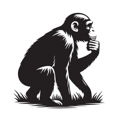 Black Color Chimpanzee Silhouette Vector Illustration, Solid White Background