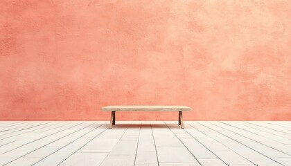 Simple Wooden Bench for Coral Wall, White Floor.