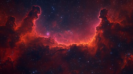 Obraz premium Fiery red nebula in deep space with stars.