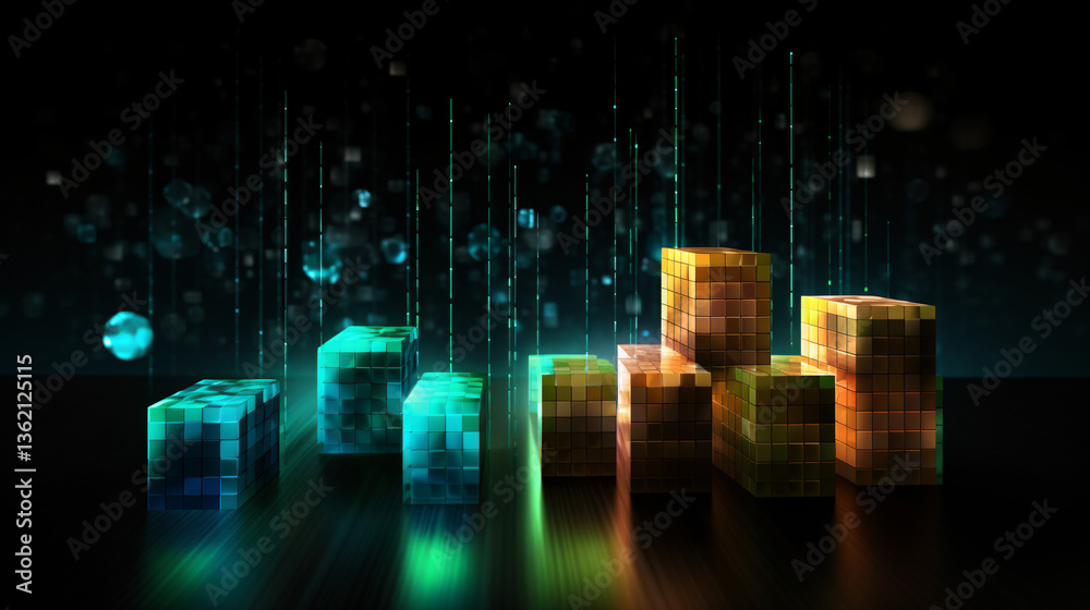 Aufkleber two abstract data visualization images, including a bar chart, presented on a green and blue gradien