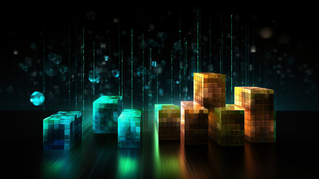 Two abstract data visualization images, including a bar chart, presented on a green and blue gradient background. Ideal for digital banners, dashboards, business reports, or tech-themed wallpapers.

