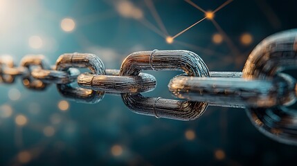 Metal chain link, blurred background