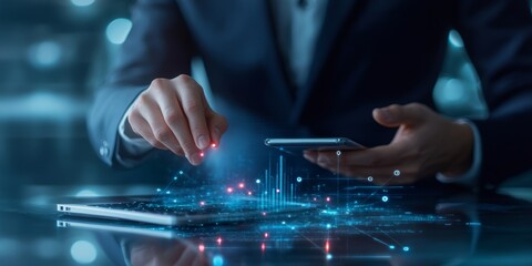 Manager analyzing data in a modern corporate office setting