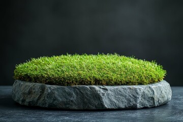 Fototapeta premium Green Grass on a Dark Stone Platform