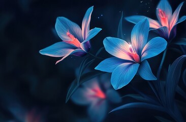Obraz premium Glowing Blue Flowers at Night