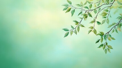 Obraz premium Vibrant green leaves on branch against clear blue sky background green