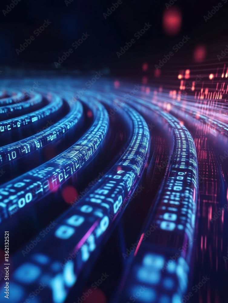 Poster this abstract background image showcases the digital data stream with binary code, representing the 