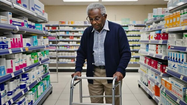 Senior person with walker in orthopedic store.