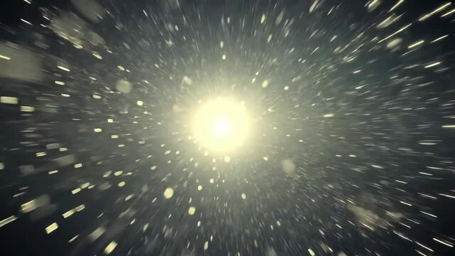 cosmic explosion with light particles in starry space  