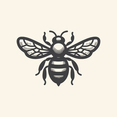 Honey bee editable vector logo. Hand drawn engraving style illustrations.	Vector illustration of a black bee icon in a silhouettes style. 