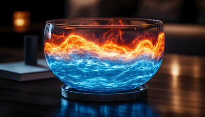 Bowl with digital fire and ice effect