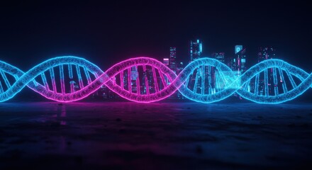 Obraz premium Bio-AI Metropolis: RNA Helix Transformation