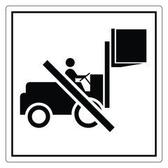 Black and White Forklift Operation Caution Sign with Heavy Load and Driver Illustration