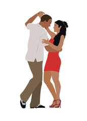 Dancing People, Dancer Bachata, Salsa, Flamenco, Tango, Latina Dance. Dancing couple in dance pose wearing formal outfit. Cartoon style flat vector illustrations isolated 