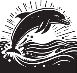 Black Color Dolphin Silhouette Vector Illustration, Solid White Background