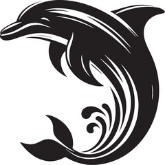 Black Color Dolphin Silhouette Vector Illustration, Solid White Background
