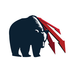 Bearish Run Trade Exchange. Bear and Red Down Arrows Graph. Price Chart Global Economy Stocks Vector Illustration Print