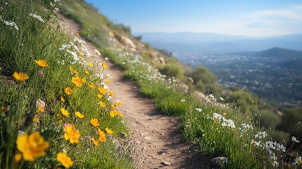 Hillside Wildflower Trail, City View, Hiking, Spring