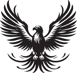 Black Color Eagle Silhouette Vector Illustration, Solid White Background