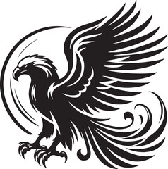 Black Color Eagle Silhouette Vector Illustration, Solid White Background