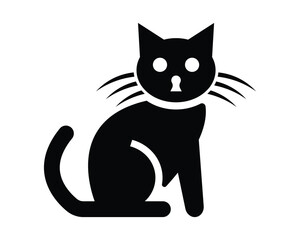Silhouette of a Black Cat with White Eyes and Whiskers Sitting in a Minimalist Style Design