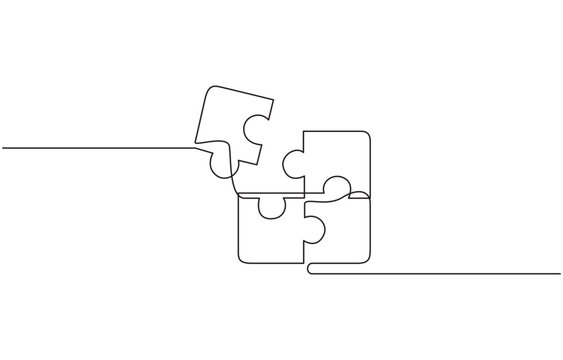 recommend clip art: Puzzle icon continuous one line drawing and puzzle game, Continuous single line drawing of puzzle pieces. Problem solving and solution business metaphor.