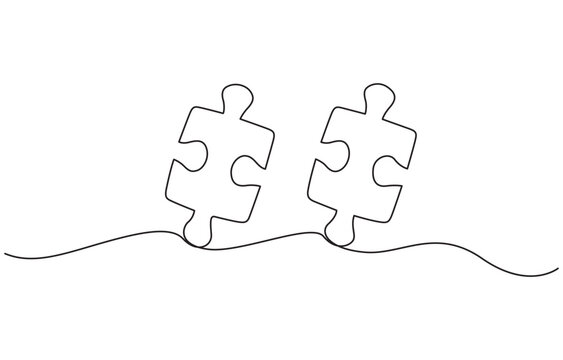 recommend clip art: Puzzle icon continuous one line drawing and puzzle game, Continuous single line drawing of puzzle pieces. Problem solving and solution business metaphor.