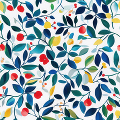 Colorful botanical seamless pattern with vibrant leaves and fruits