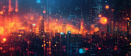 Fototapeta premium Futuristic city glowing at night