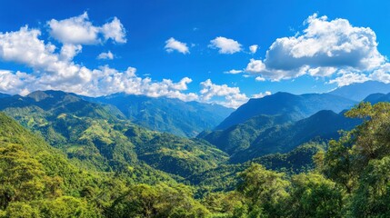 Fototapeta premium Lush mountain valley under a vibrant sky
