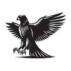 Black Color Falcon Silhouette Vector Illustration, Solid White Background