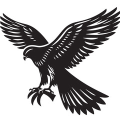Black Color Falcon Silhouette Vector Illustration, Solid White Background
